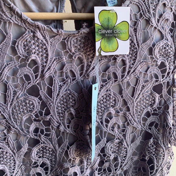 She + Sky Gray Lavender Lace Overlay Short Sleeve Mini Dress. NWT - Picture 3 of 4